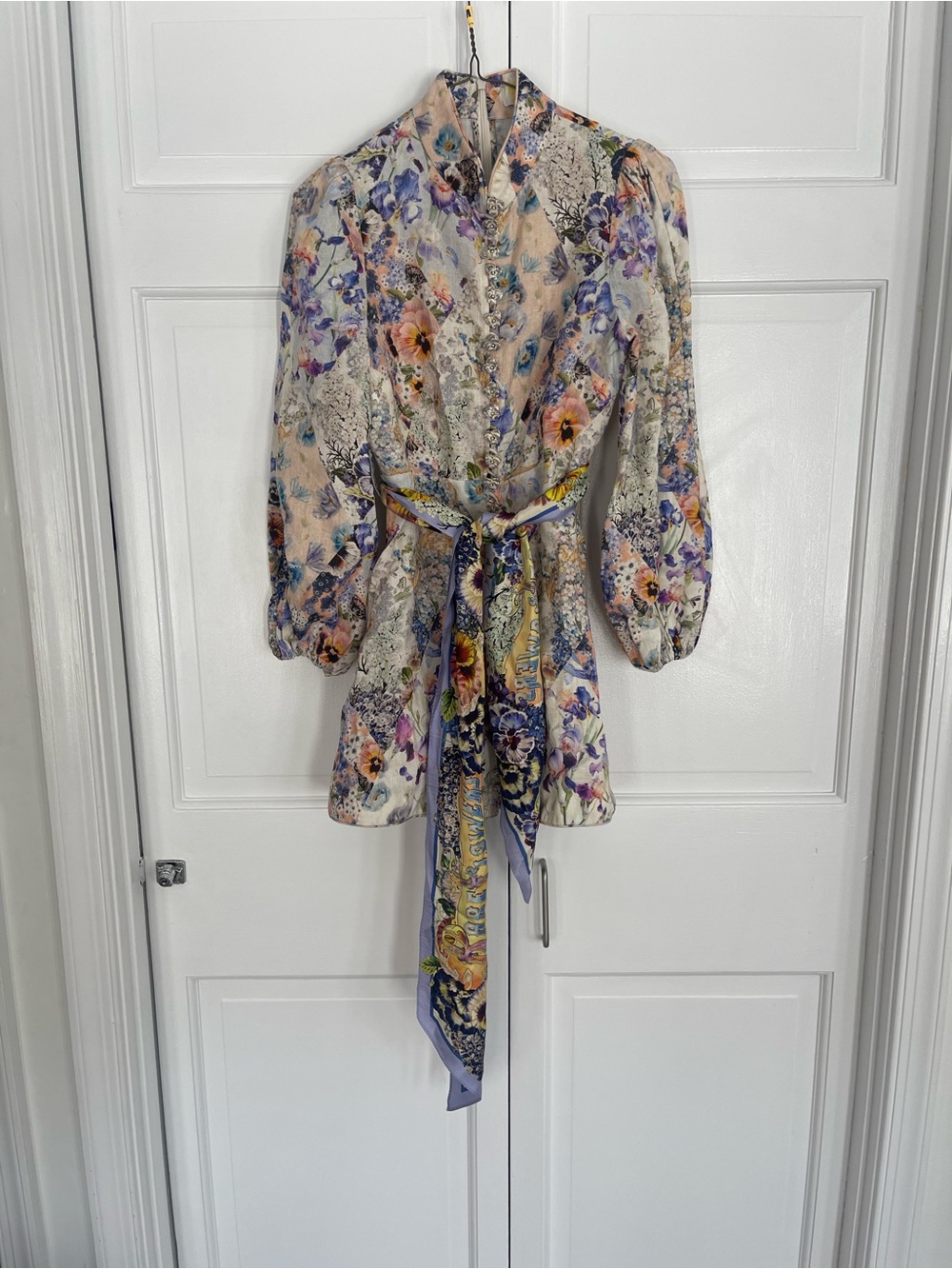 Zimmermann | Tama Diamond Splice Floral Belted Mini Dress